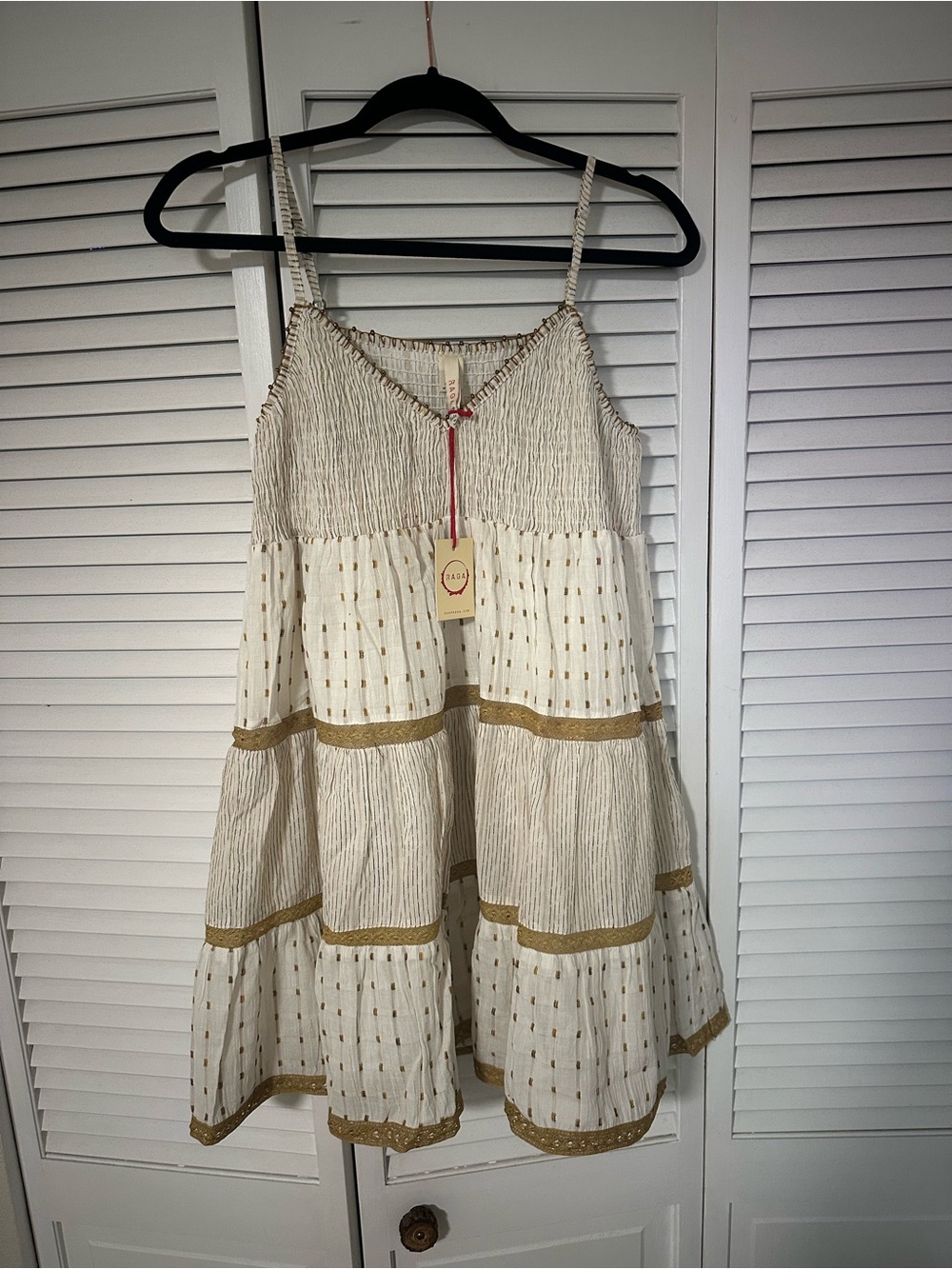 RAGA Cream and Gold Tiered Spaghetti Strap Dress